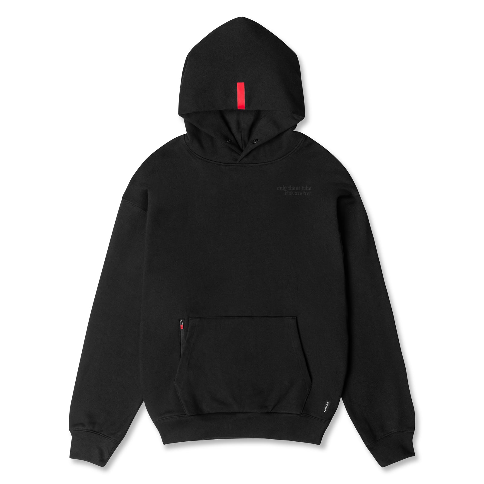 Flatlay of Tech-Terry Zip Pocket Hoodie in black, front view