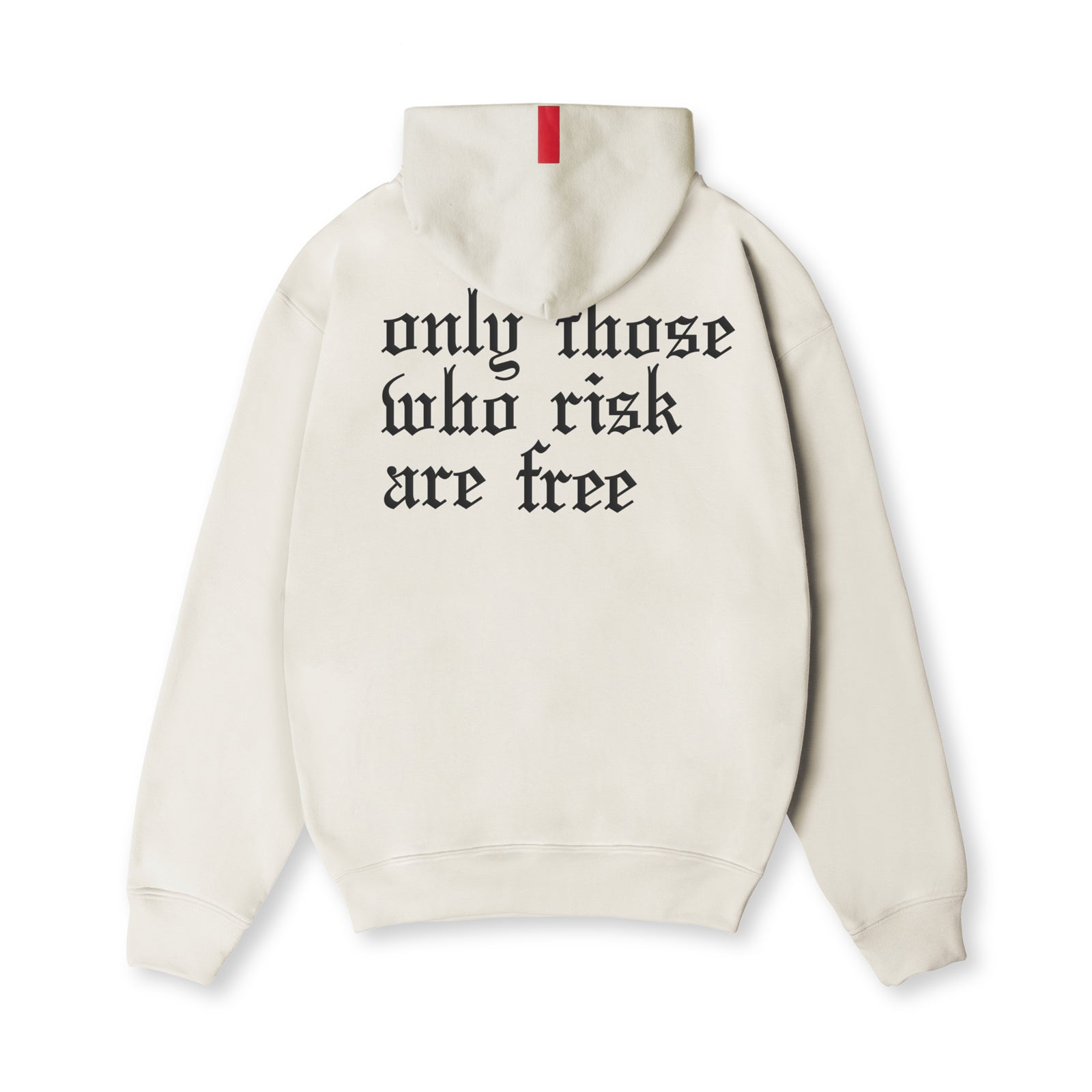 Flatlay Tech-Terry Zip Pocket Hoodie in stone with black graphic text, back view
