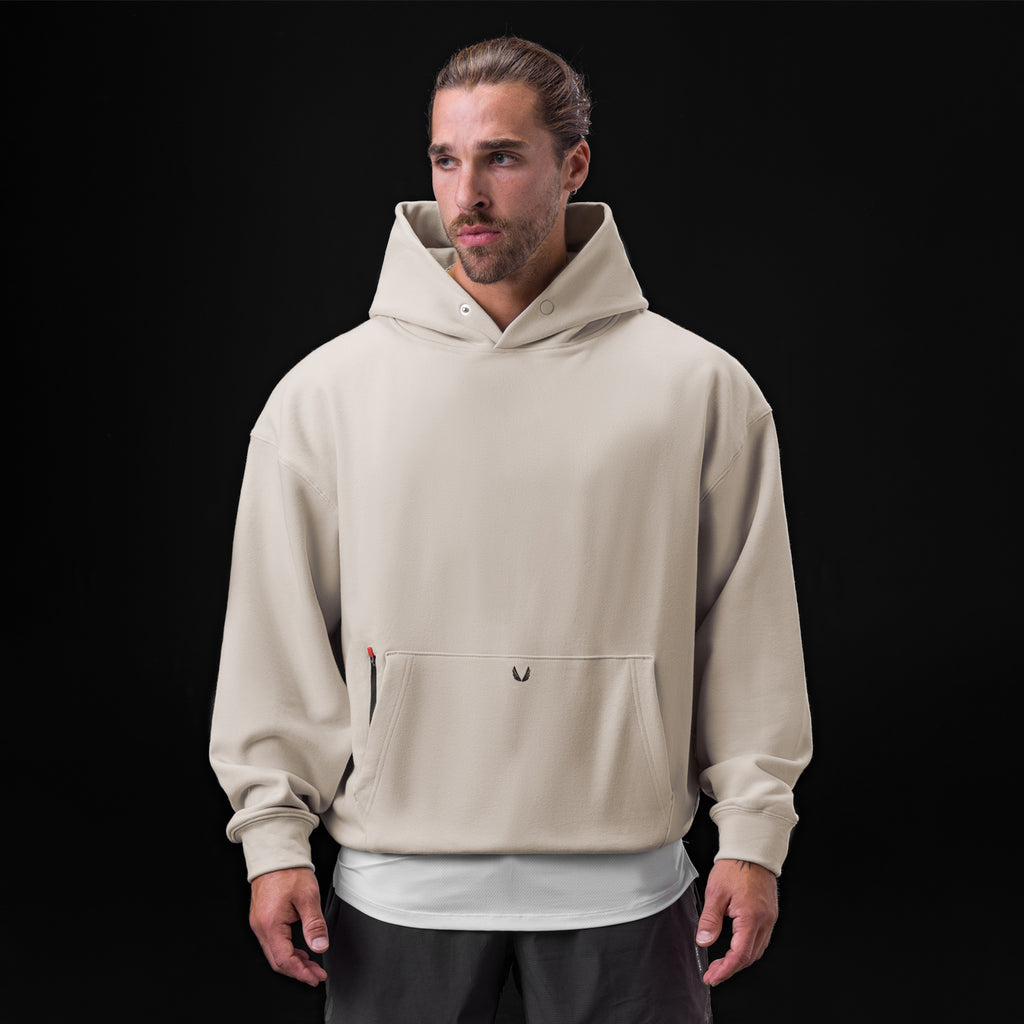 0874. Tech-Terry™ Zip Pocket Hoodie - Stone/Black 0874. Tech-Terry™ Zip Pocket Hoodie - Stone/Black