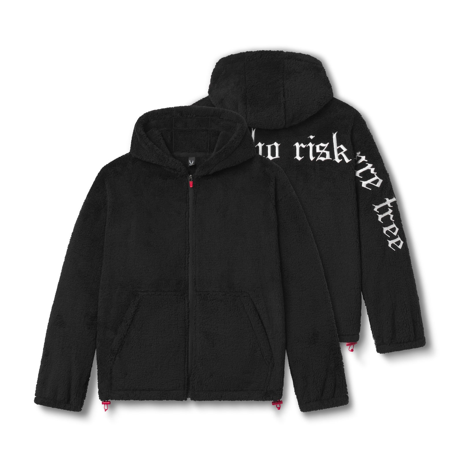 Black Sherpa Recovery Full Zip Hoodie displayed on two figures, front and back views