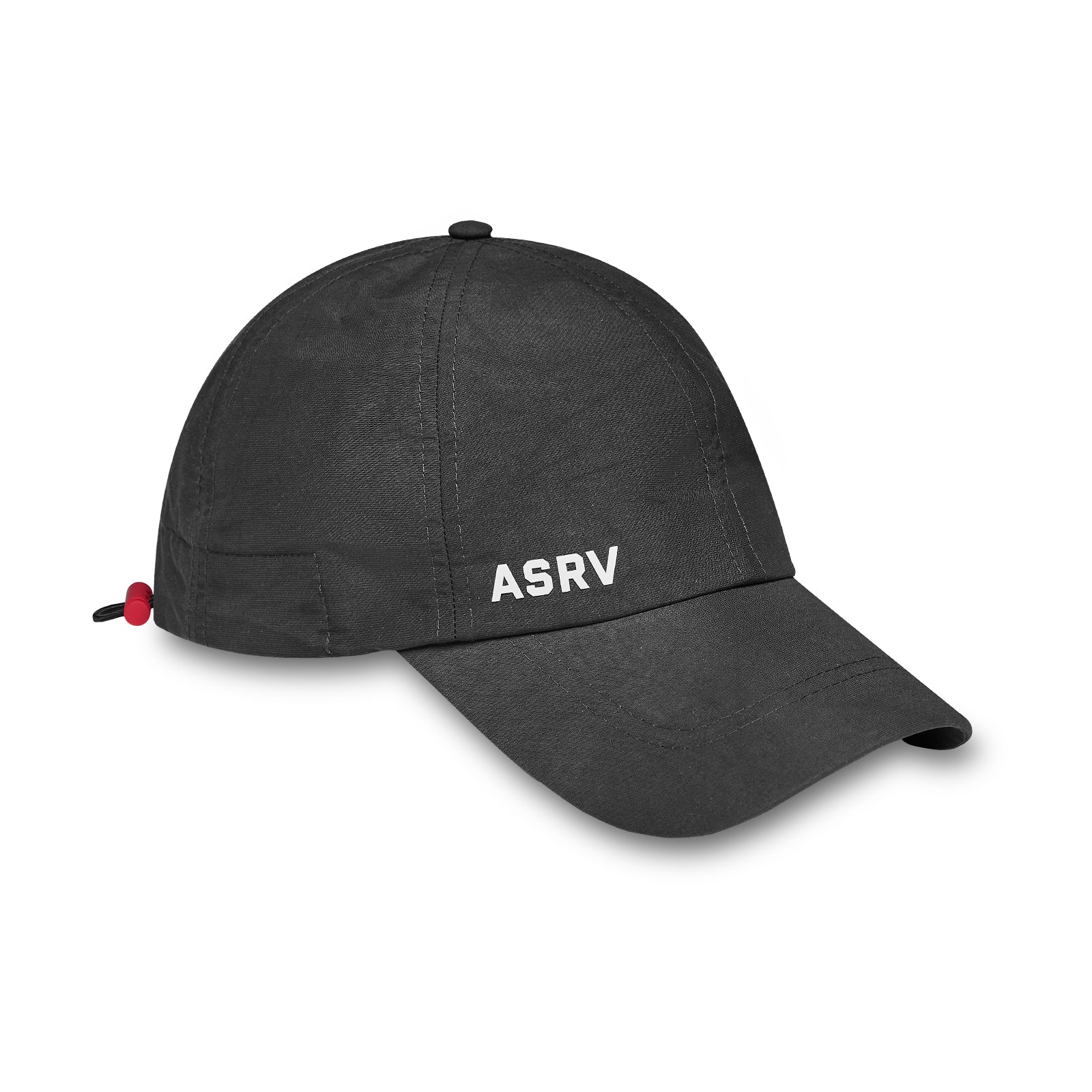 ASRV Weather-Ready Cinch Hat in black with red cinch detail, angled product view