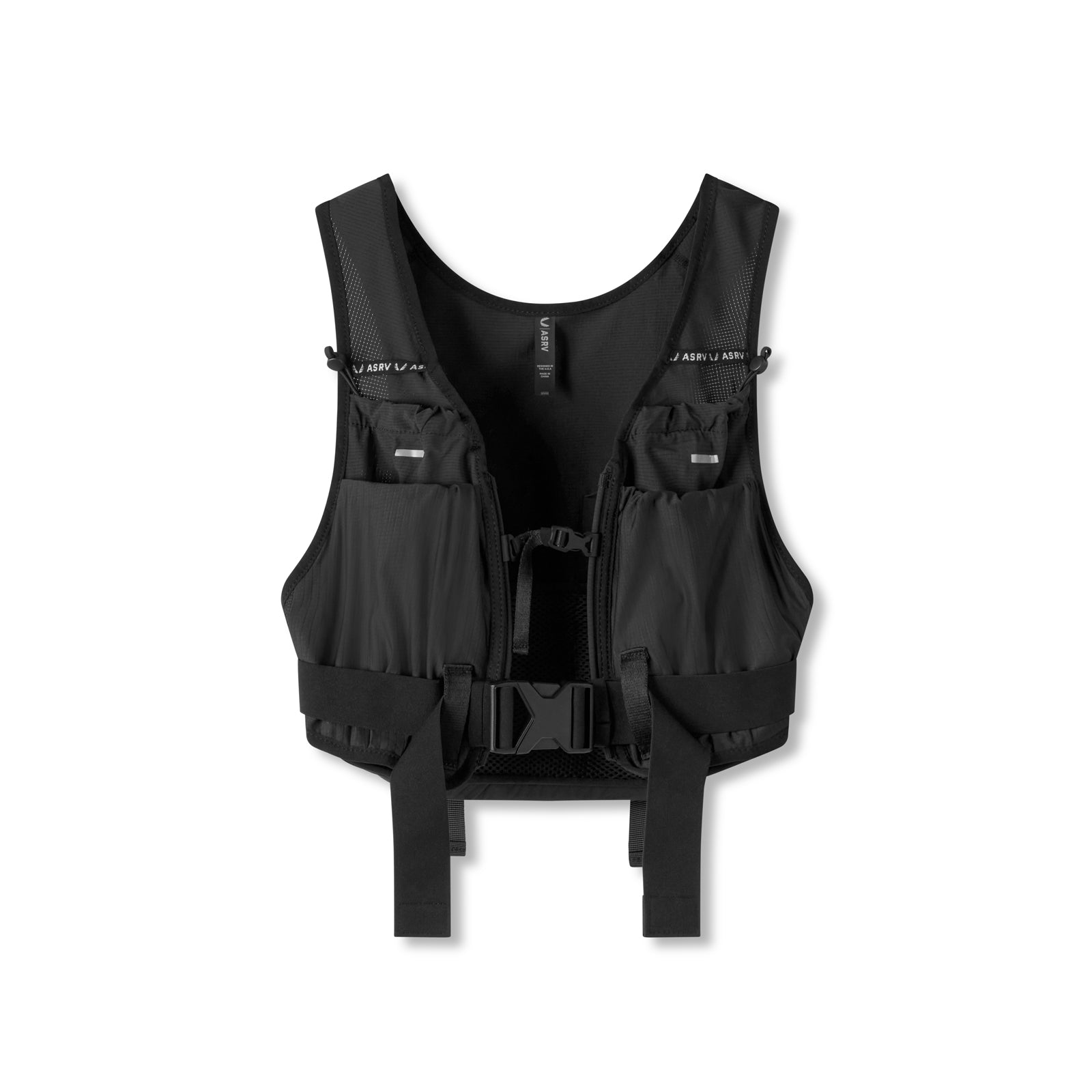 Flatlay 0899 2-in-1 Packable Run Vest in black, front view