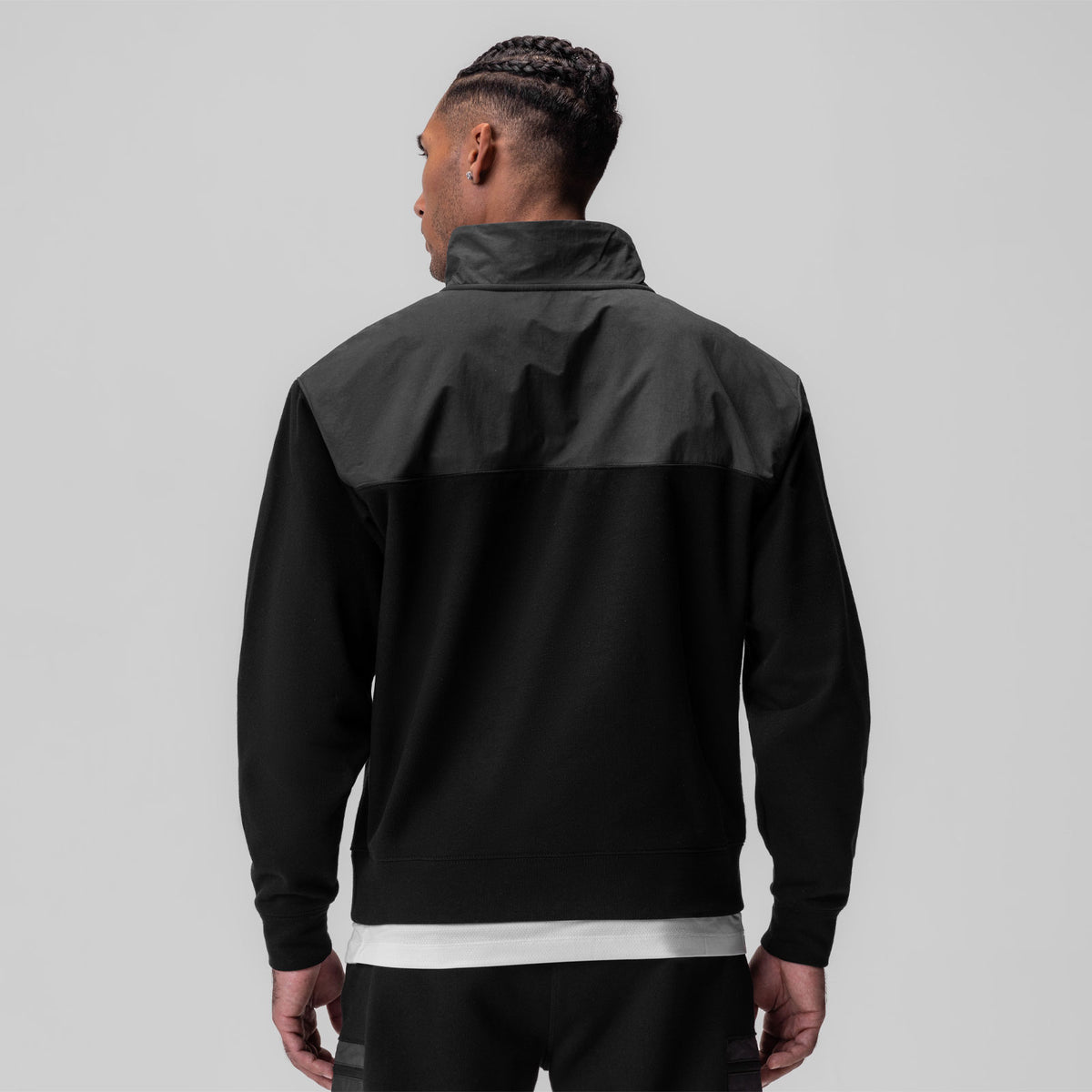 Tech Terry Paneled Quarter Zip - Black Wave Dye Side