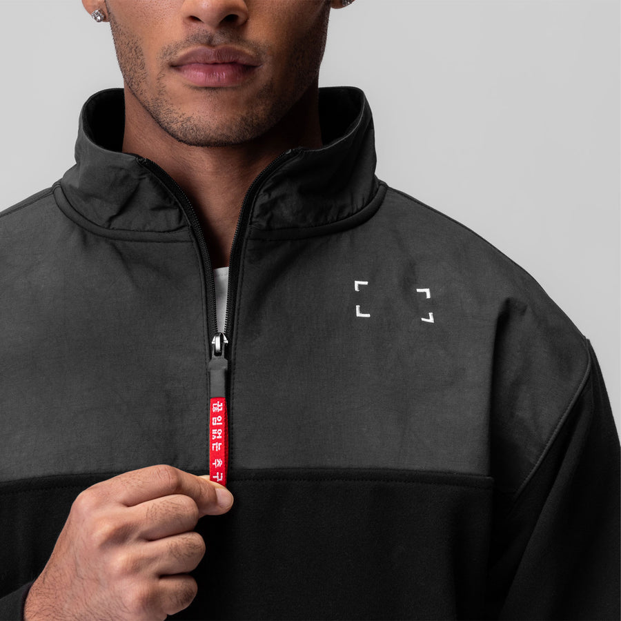 Tech Terry Paneled Quarter Zip - Black Wave Dye