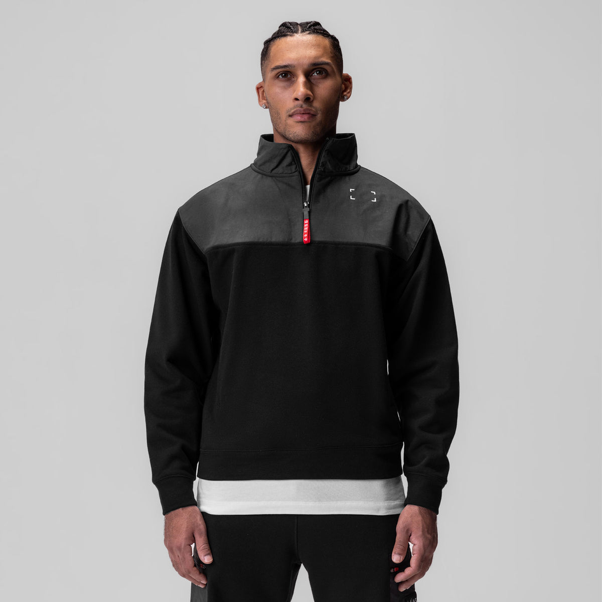 Tech Terry Paneled Quarter Zip - Black Wave Dye Front