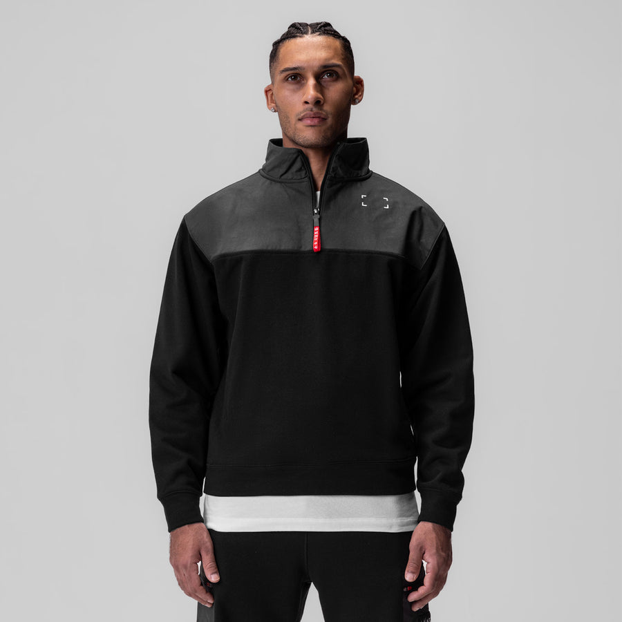 Tech Terry Paneled Quarter Zip - Black Wave Dye