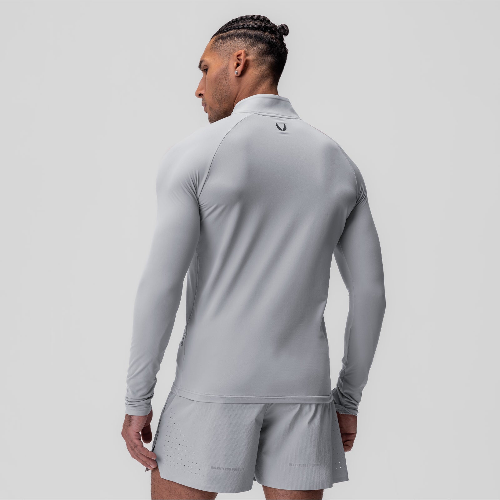 Thermal Training Quarter Zip in Slate Grey worn by model, back view
