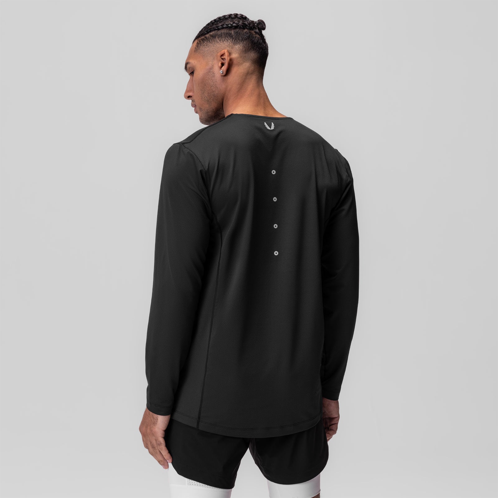 AeroSilver Training Long Sleeve in black, worn by model shown from back view