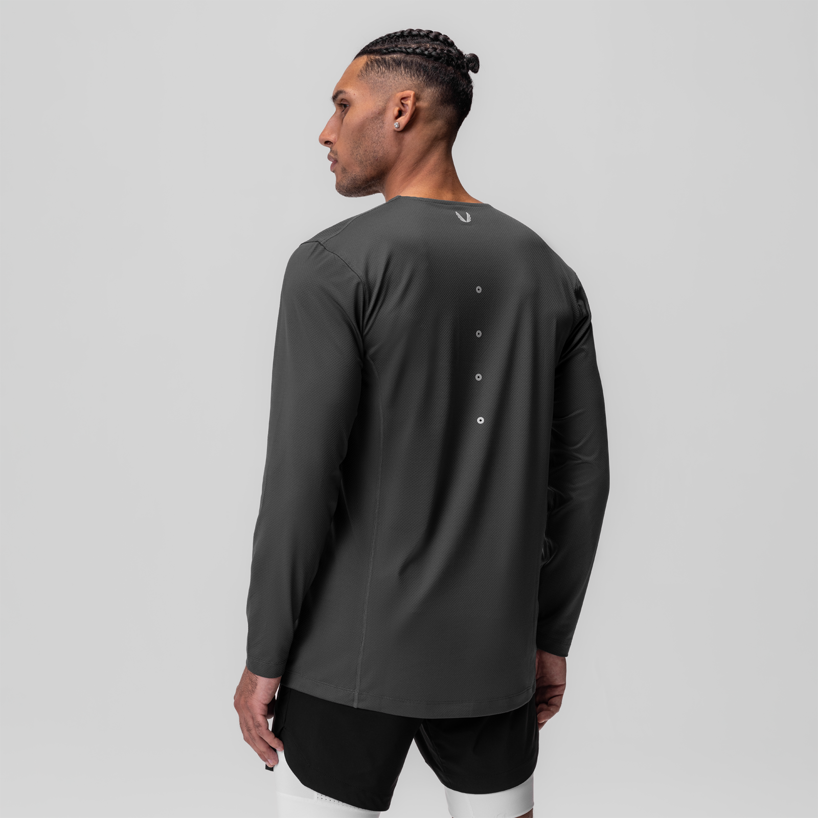 AeroSilver Training Long Sleeve in Space Grey, rear view on model