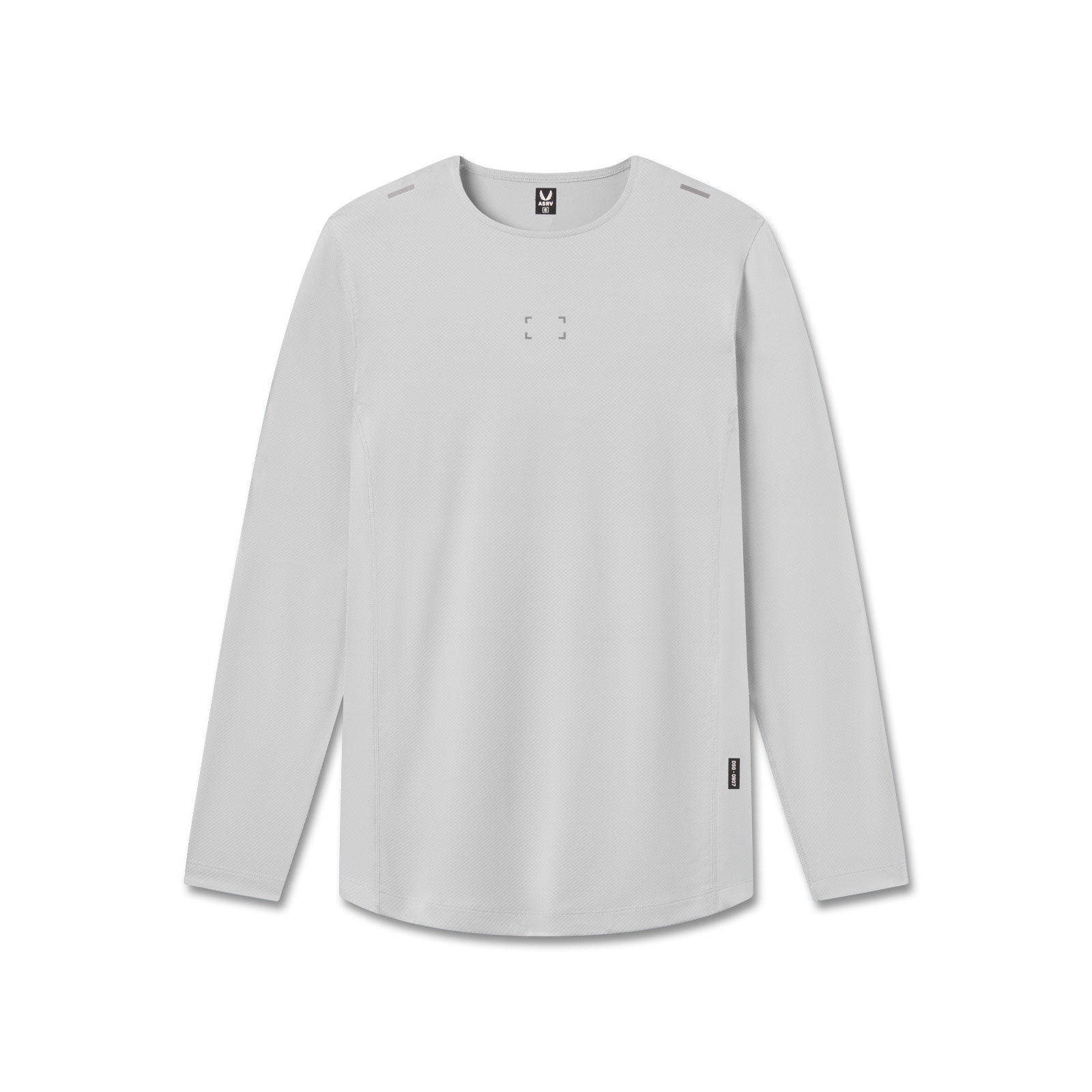 Flatlay of AeroSilver Training Long Sleeve in slate grey with Space Bracket design, front view