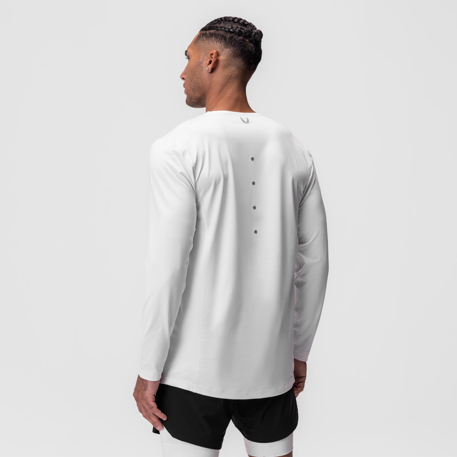 AeroSilver Training Long Sleeve in white, worn by model shown from back