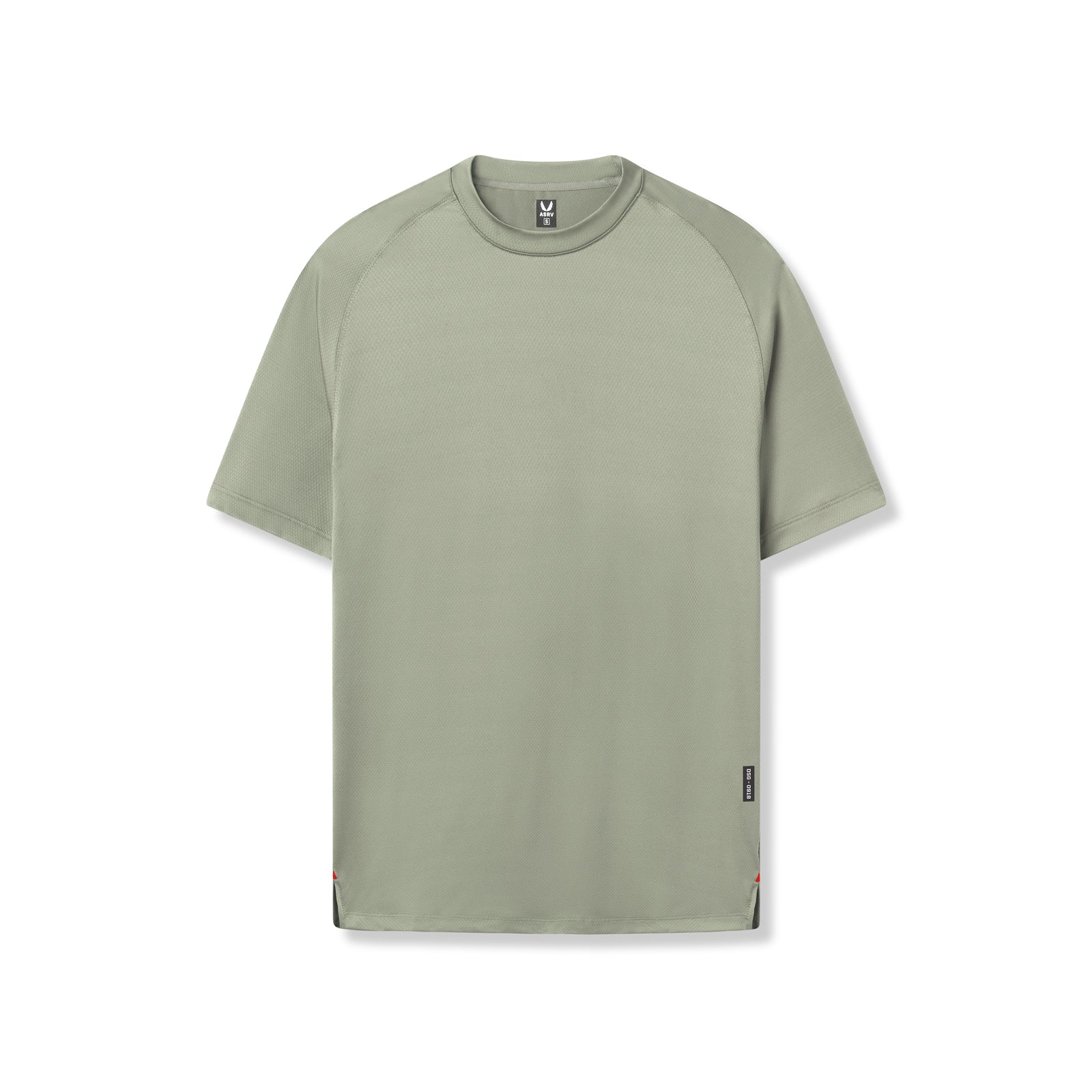 Flatlay of AeroSilver Fitted Tee in sage, front view on white background
