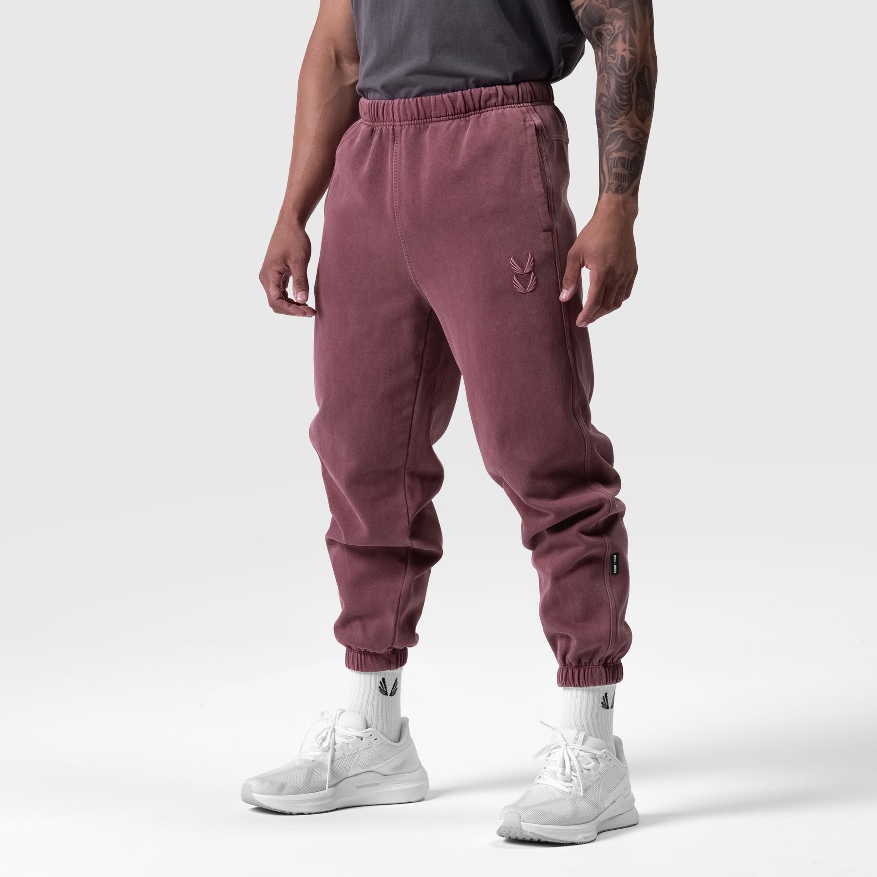 Tech Essential™ Sweats in Faded Crimson worn by model, back view