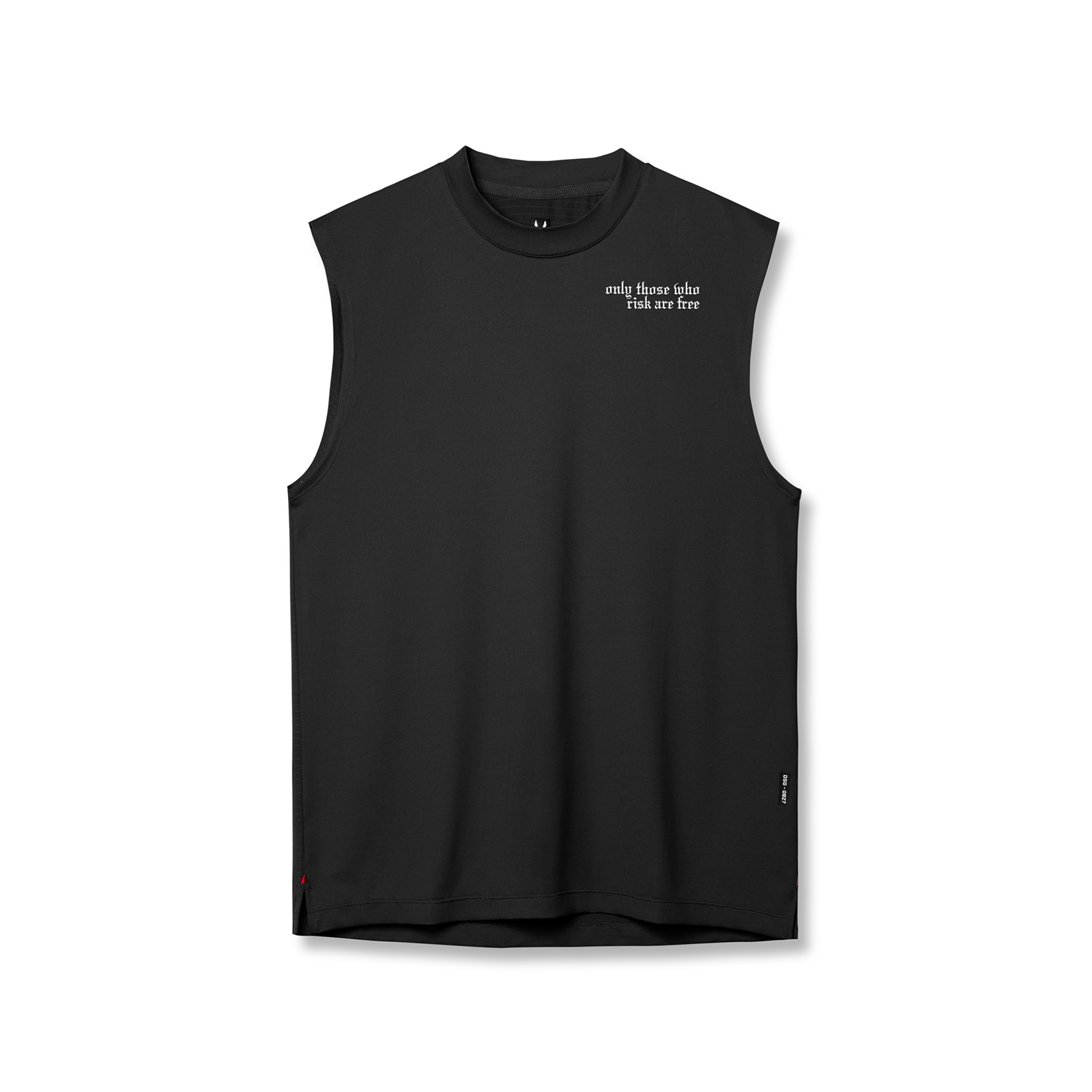 flatlay 0927. 3D-Lite® 2.0 Lycra® Relaxed Cutoff sleeveless tank in black, front view