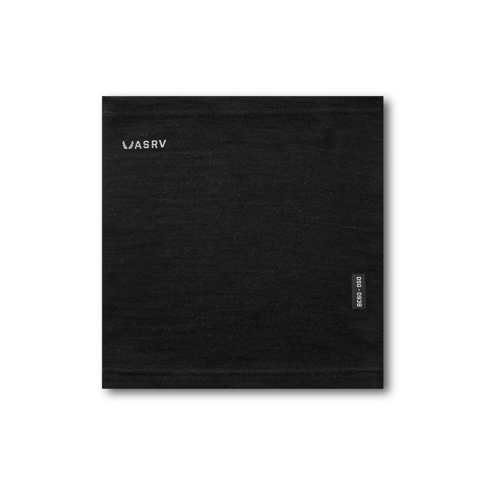 flatlay of black Merino Wool Gaiter 0938 by ASRV on white background, front view