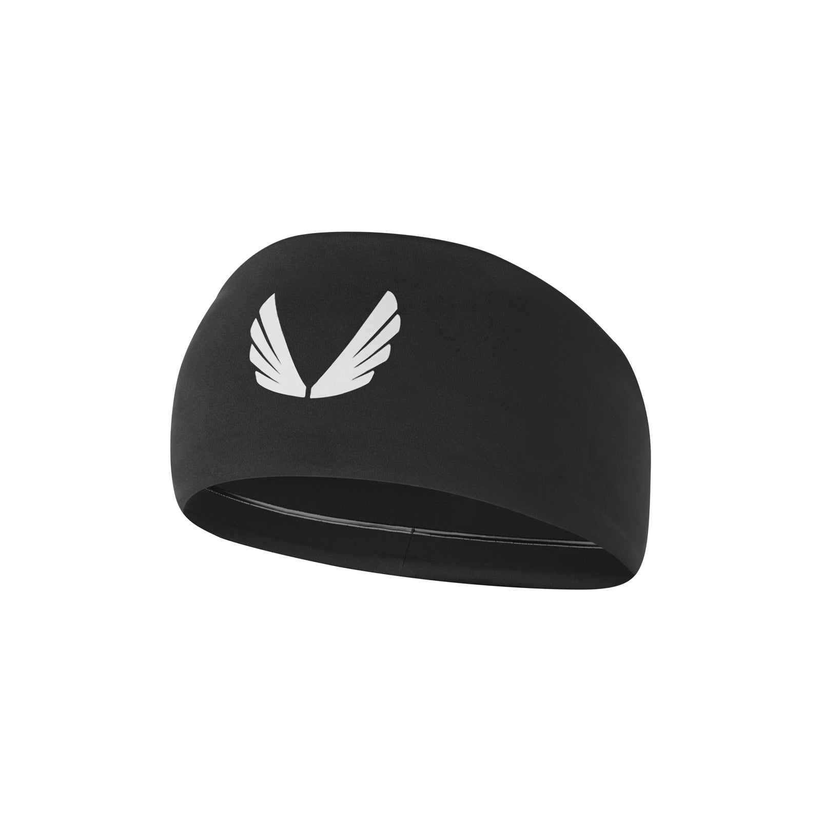 WarpFlexx Headband in black with white wings logo, front view