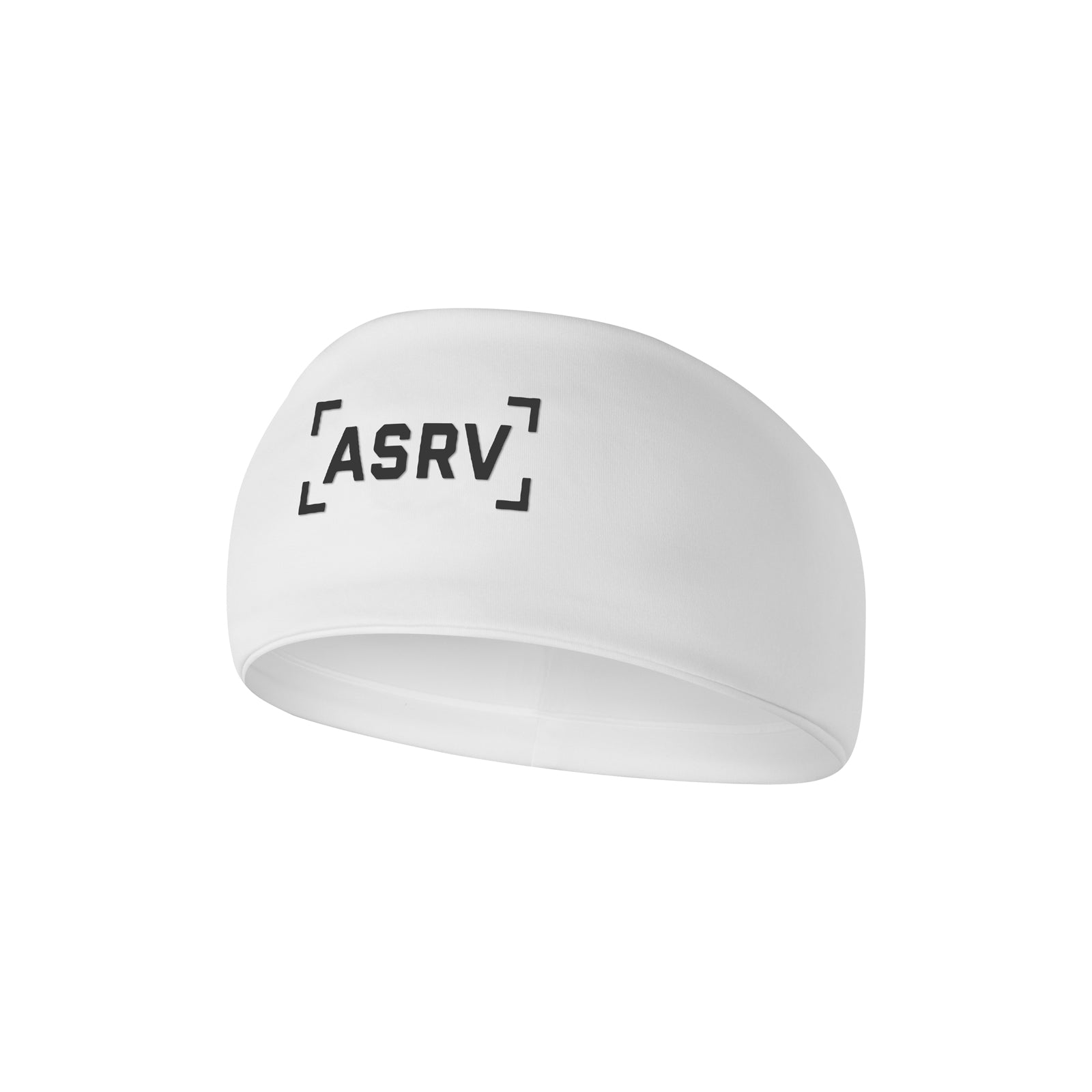 flatlay WarpFlexx Headband in white with bracket logo, front view