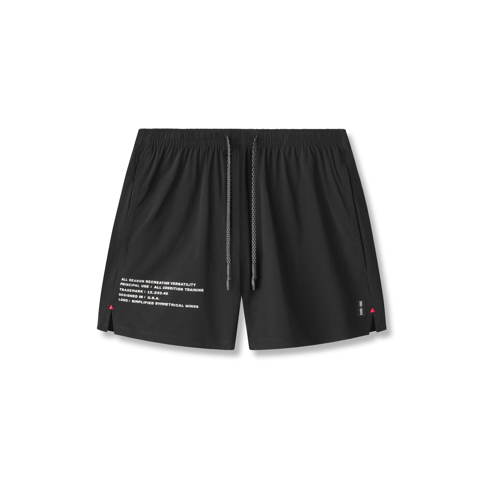 flatlay ASRV Aerotex 5" Training Short in black, front view