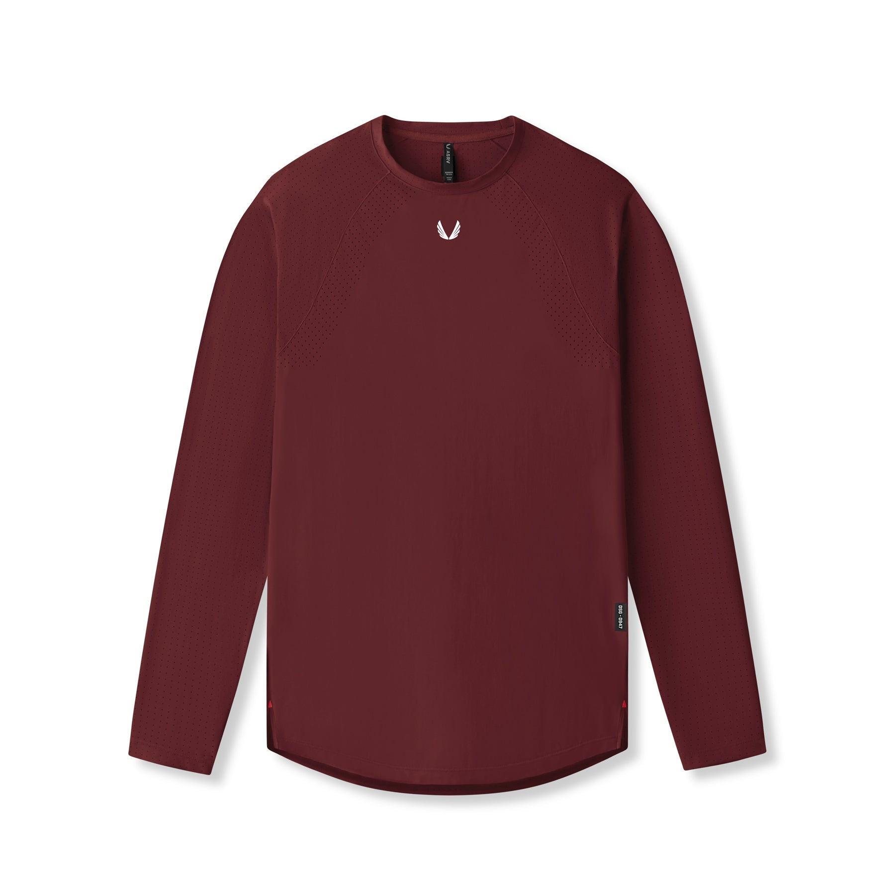 flatlay Laser-Vent Established Long Sleeve in crimson, front view