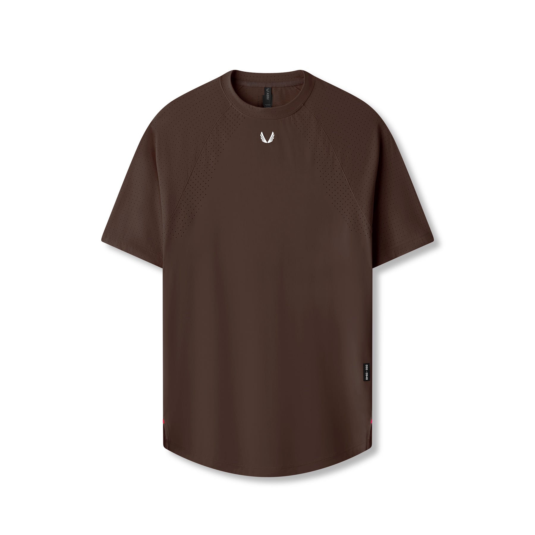 flatlay Laser-Vent™ Established Tee in dark earth brown, front view
