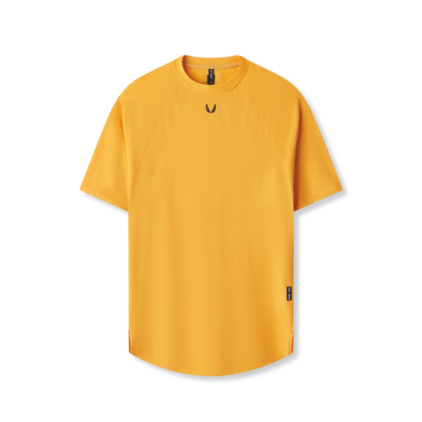 flatlay Laser-Vent™ Established Tee in amber, front view