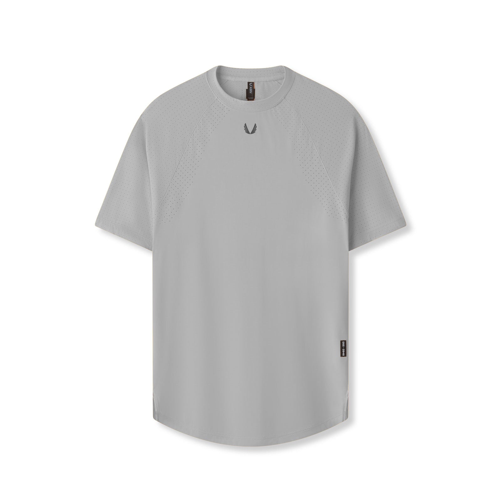 flatlay Laser-Vent Established Tee in slate grey, front view