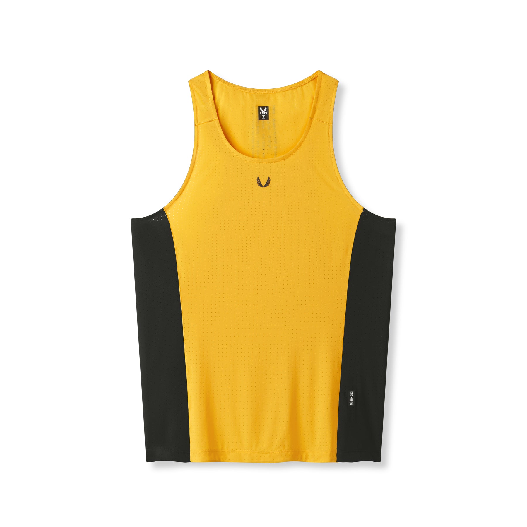 flatlay Laser-Vent™ Singlet Tank in amber and black, front view