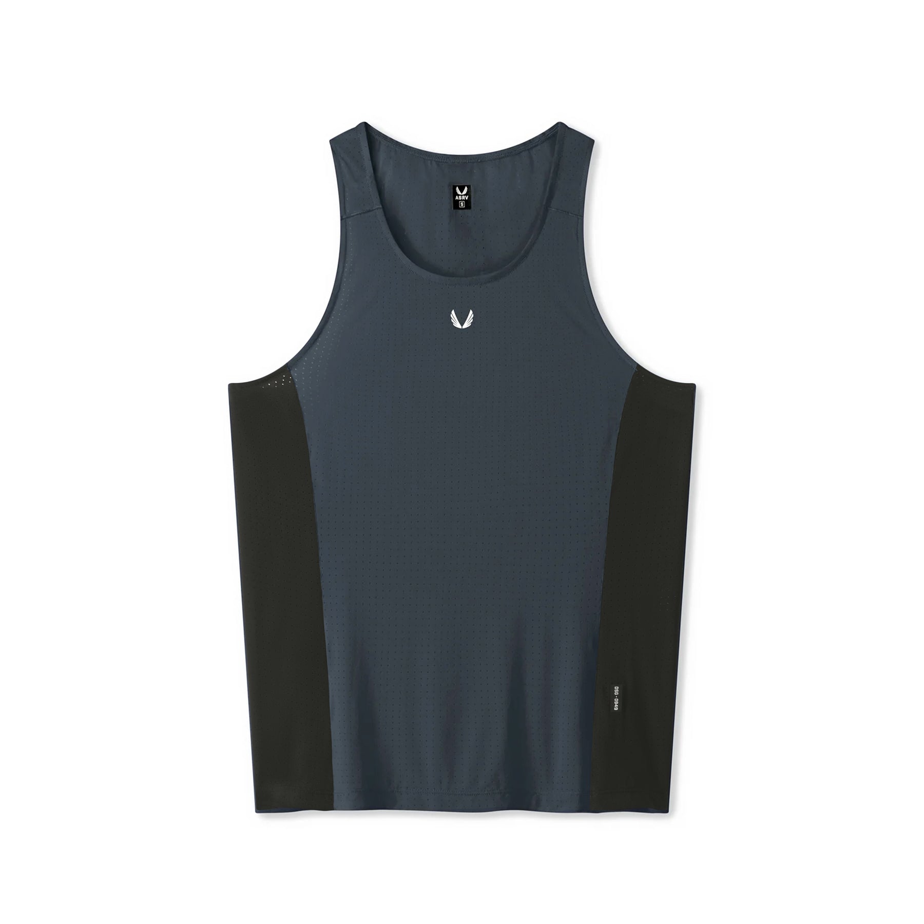 flatlay Laser-Vent Singlet Tank in navy and black, front view