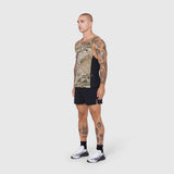 Laser-Vent Singlet Tank in camo and black, worn by model in side profile
