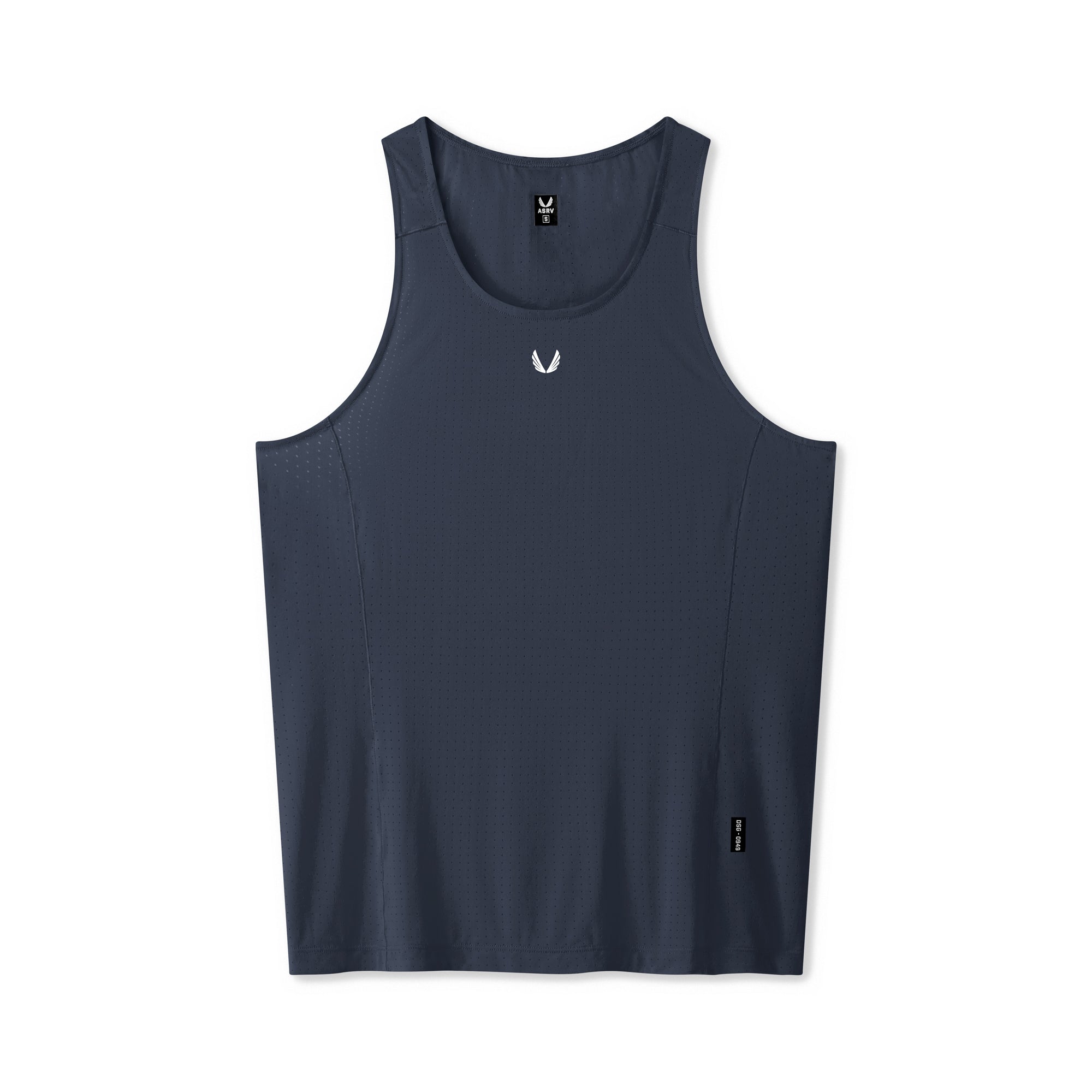 flatlay Laser-Vent™ Singlet Tank in navy, front view
