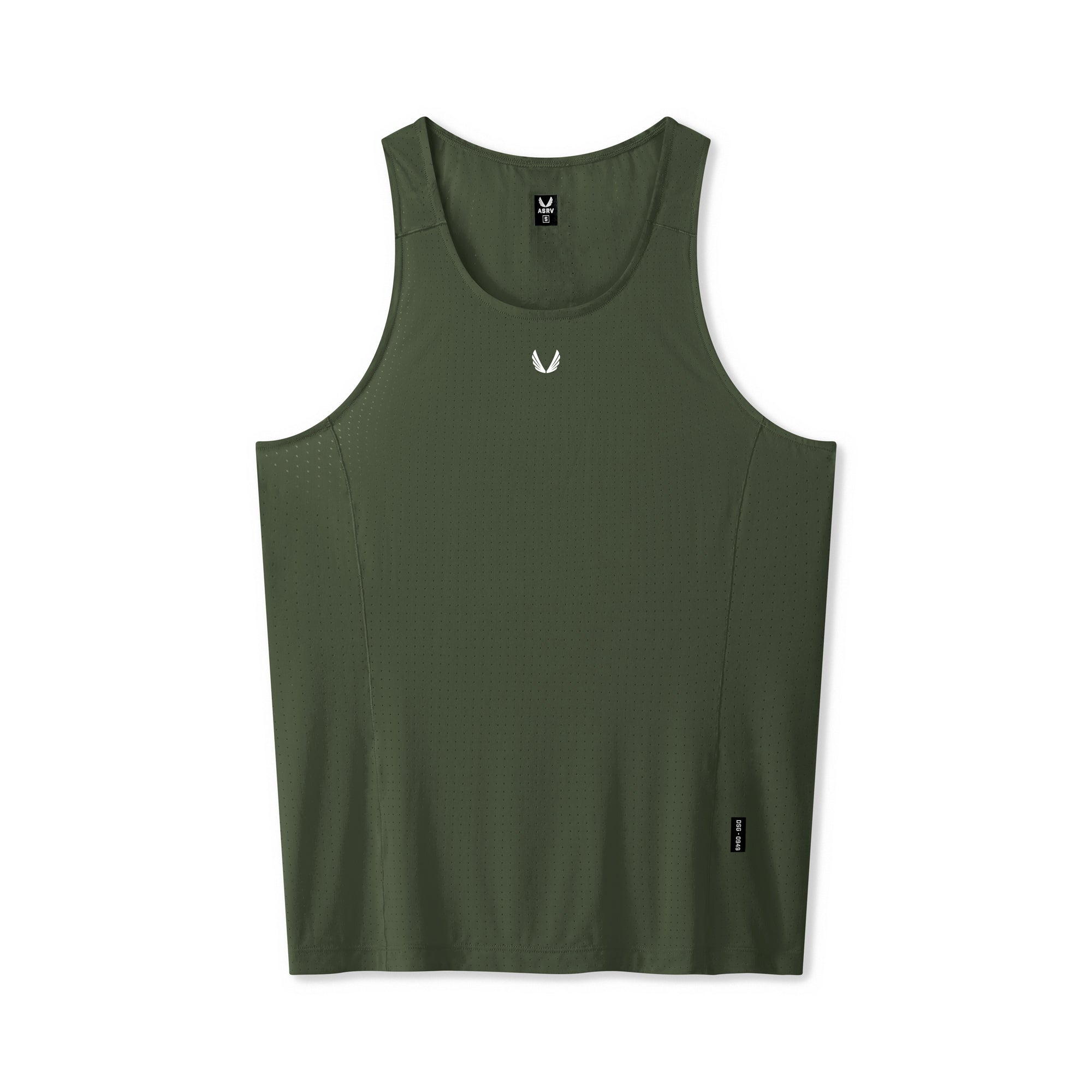 flatlay Laser-Vent Singlet Tank in olive, front view