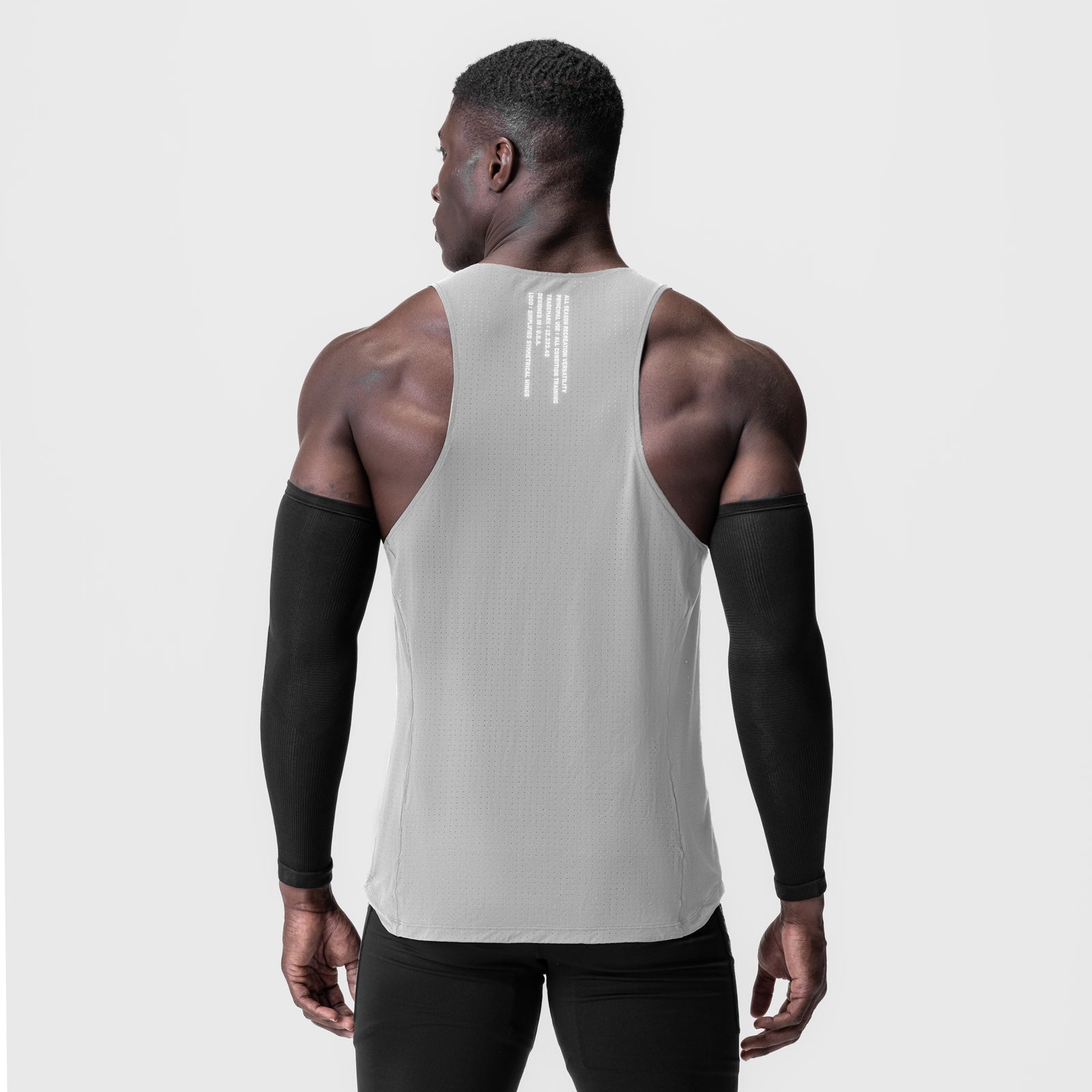 Laser-Vent™ Singlet Tank in slate grey, worn by model, back view