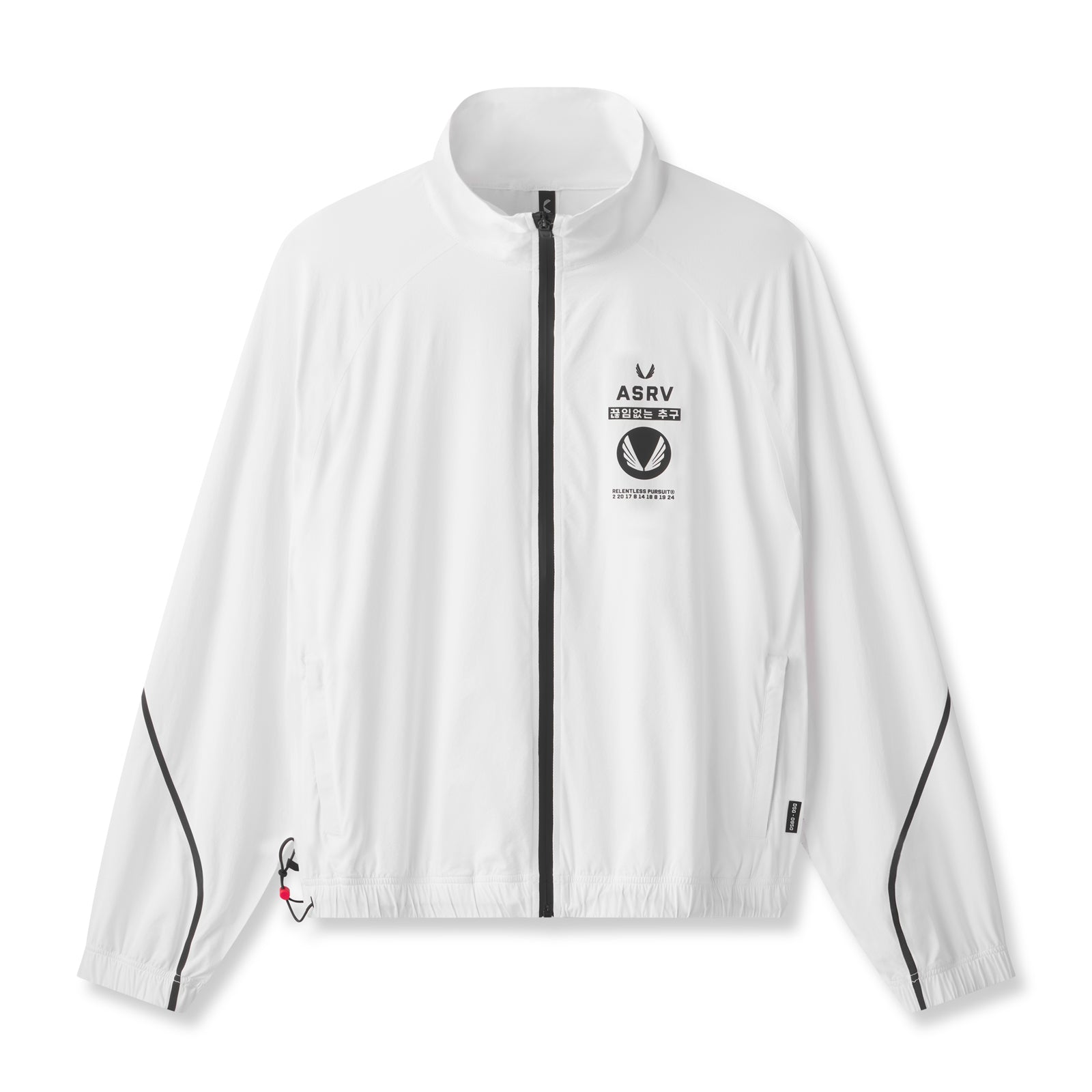 flatlay Aerotex™ Track Jacket in white with black zipper, front view