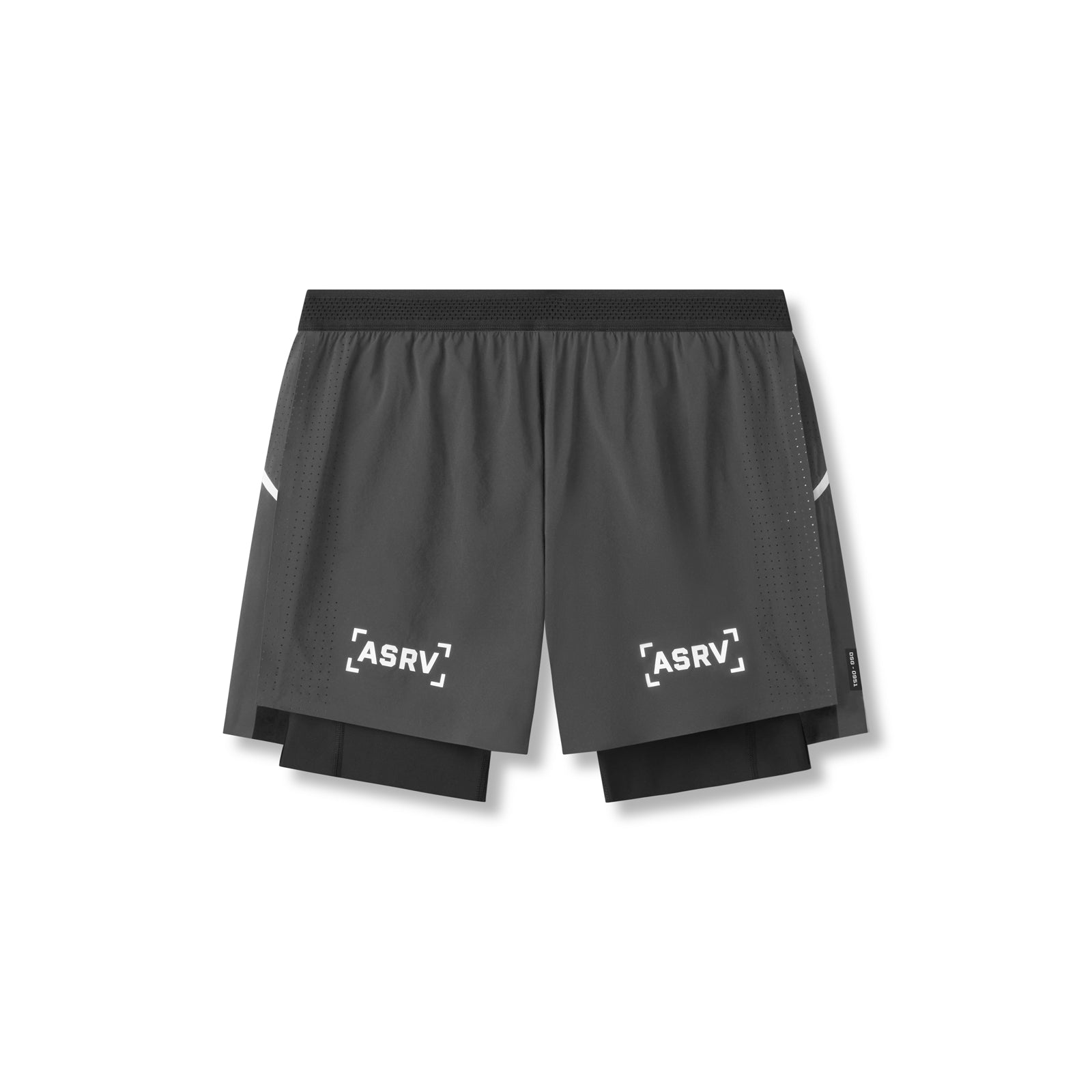 flatlay Aerotex 4" High Split Liner Short in space grey, front view