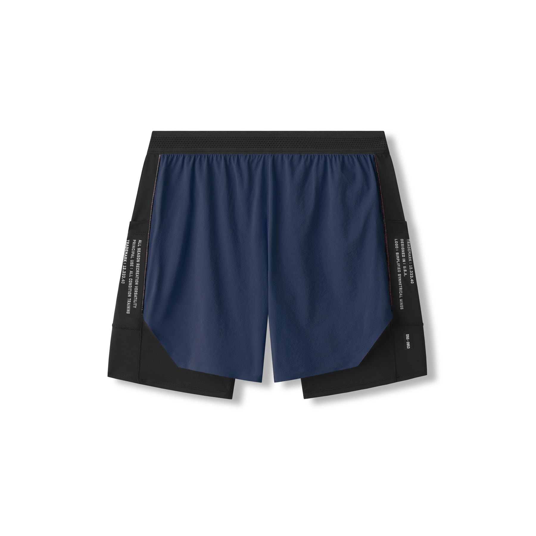 flatlay Aerotex Hybrid Liner Short in navy and black, front view