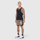 Aerotex Hybrid Liner Short in Realtree Edge camo with black liner, front view on model