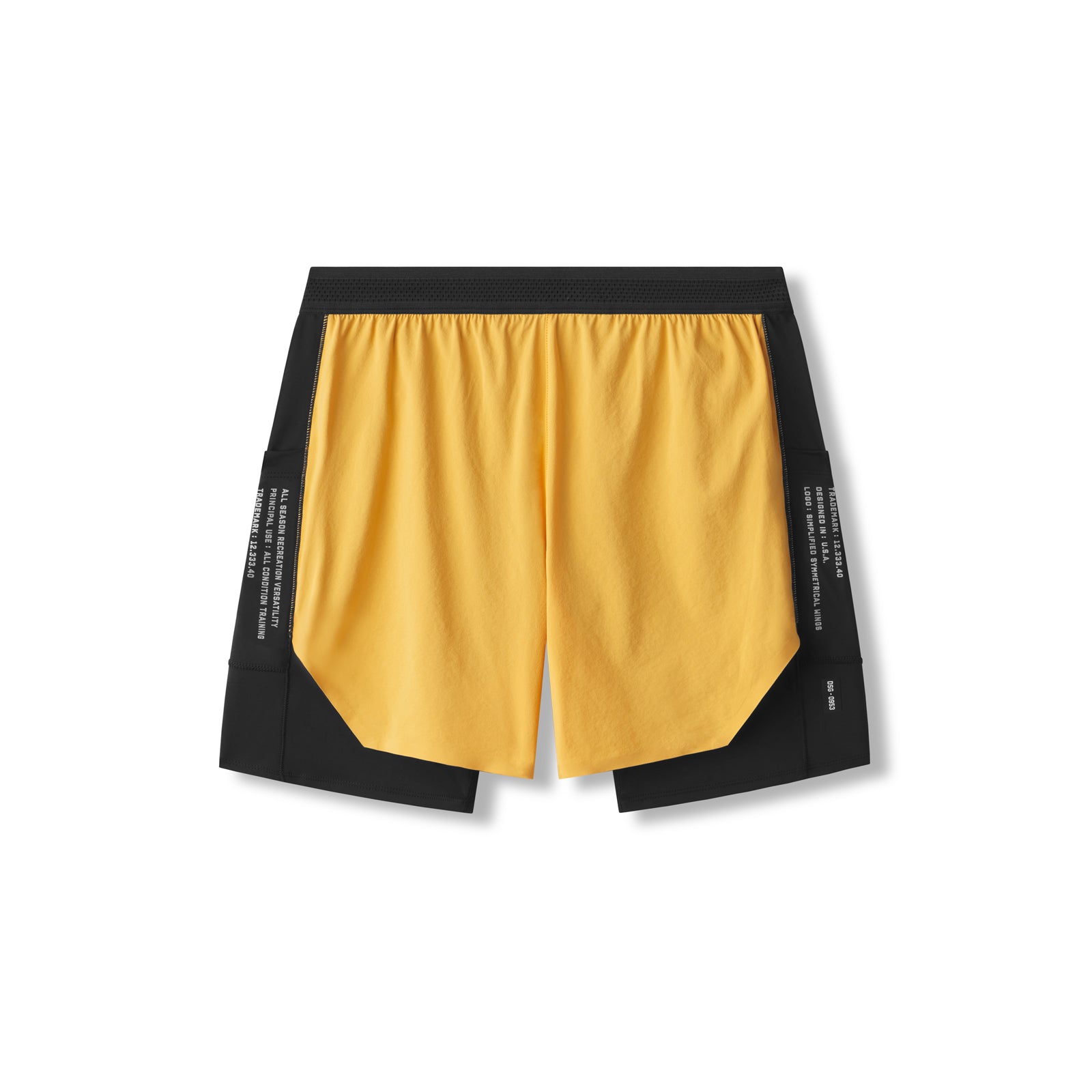 flatlay Aerotex™ Hybrid Liner Short in amber and black, front view