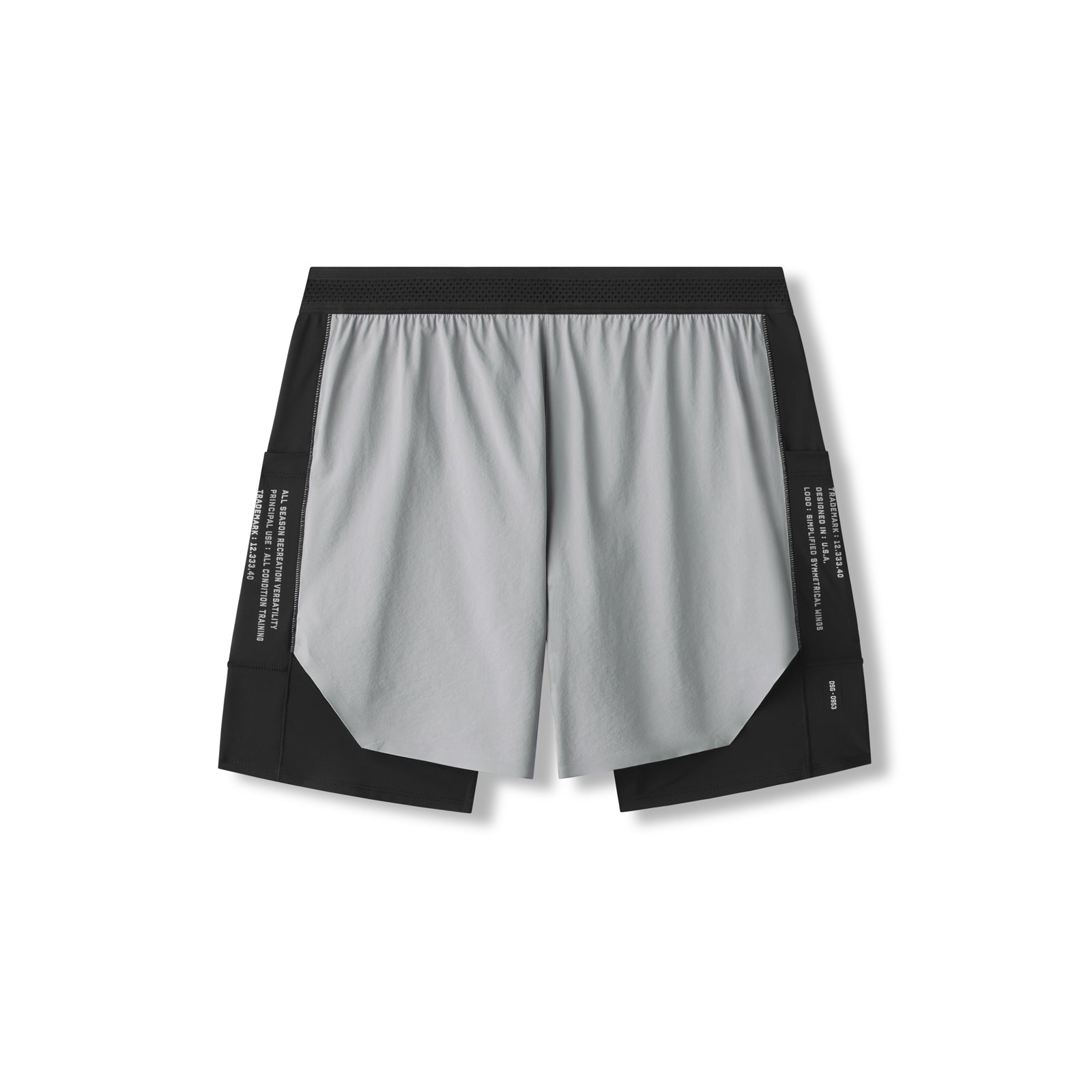 flatlay Aerotex™ Hybrid Liner Short in slate grey and black, front view