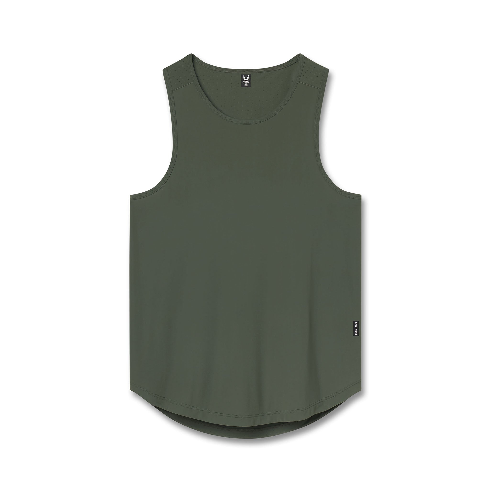 Flatlay of Laser-Vent Tank Top in olive green, front view