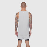 Laser-Vent™ Tank Top in slate grey, back view on model with tattoos