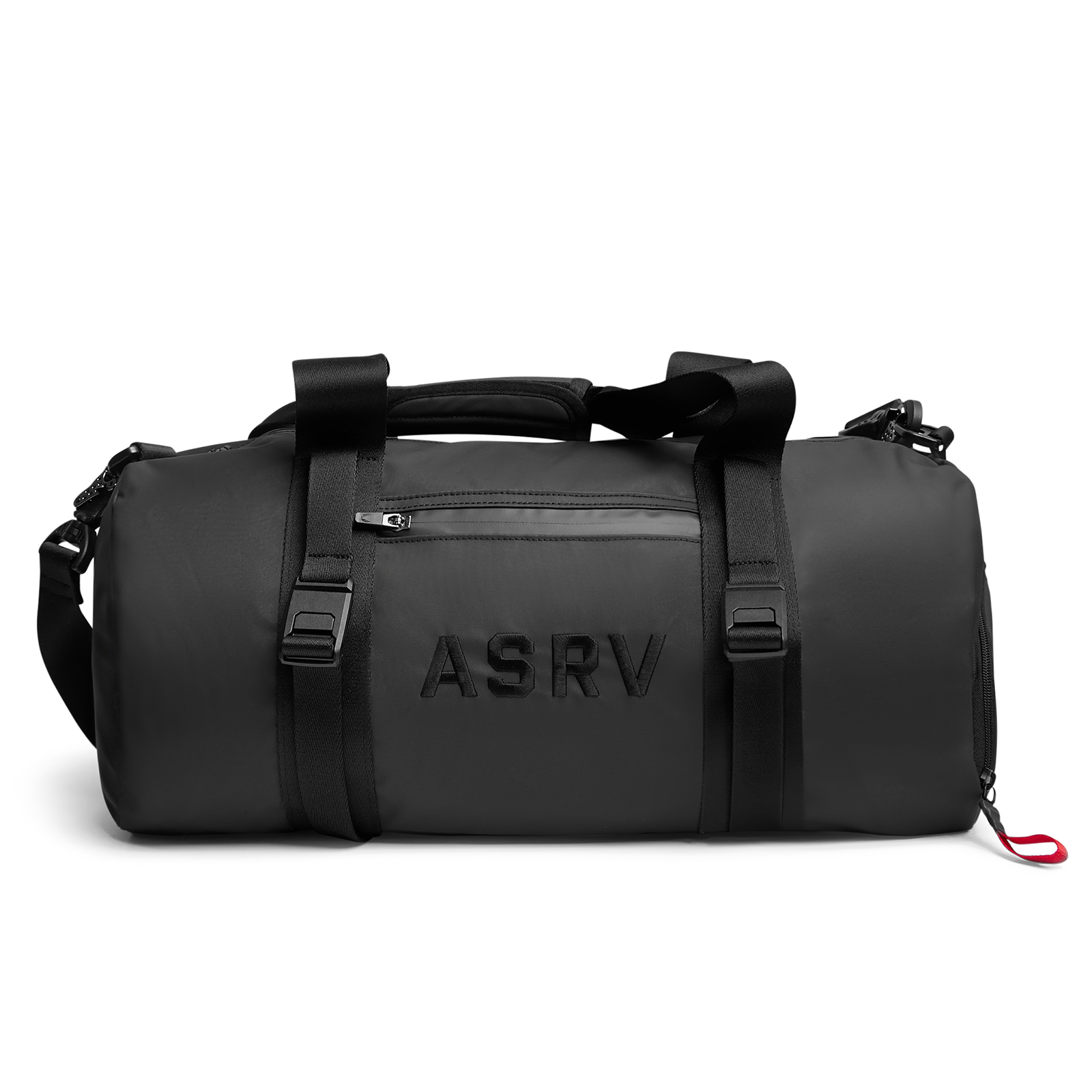 Flatlay ASRV Barrel Gym Duffle Bag 30L in black, front view
