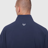 Aerotex Quarter-Zip Jacket in navy, back view on model showing white logo detail