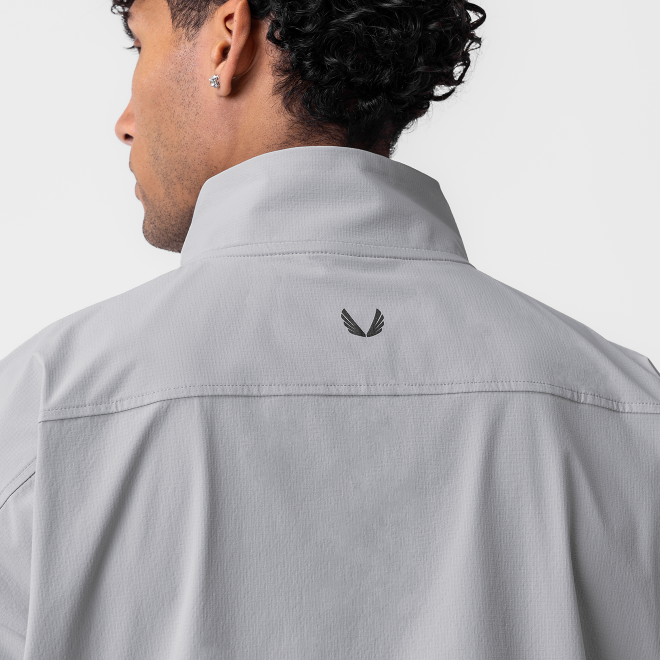 Ripstop Quarter Zip Jacket in Slate Grey, back view on model