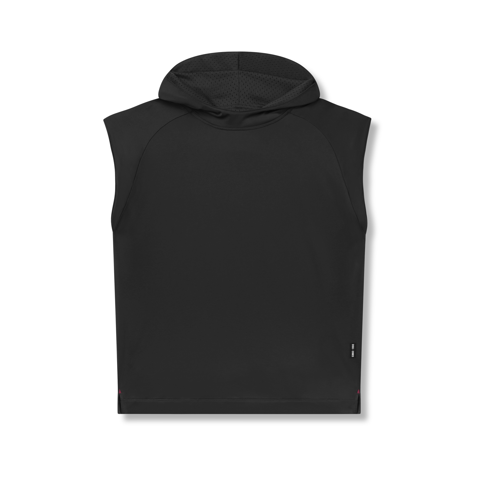 of black reversible 2-in-1 cutoff hoodie, front view
