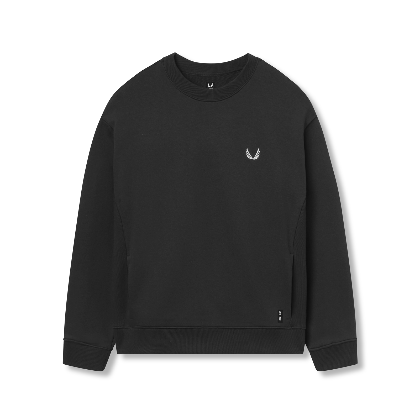 flatlay Herringbone Terry Crewneck sweatshirt in black, front view