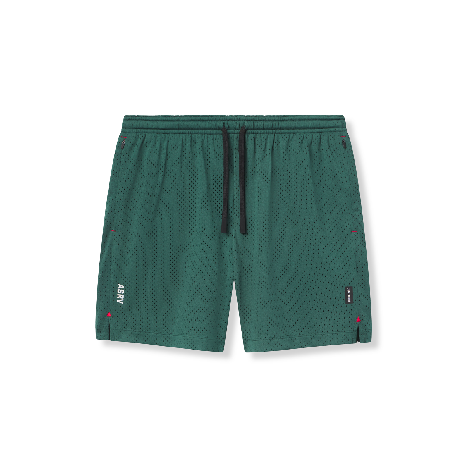 Flatlay of reversible 2-in-1 shorts in forest green with drawstring waist, front view