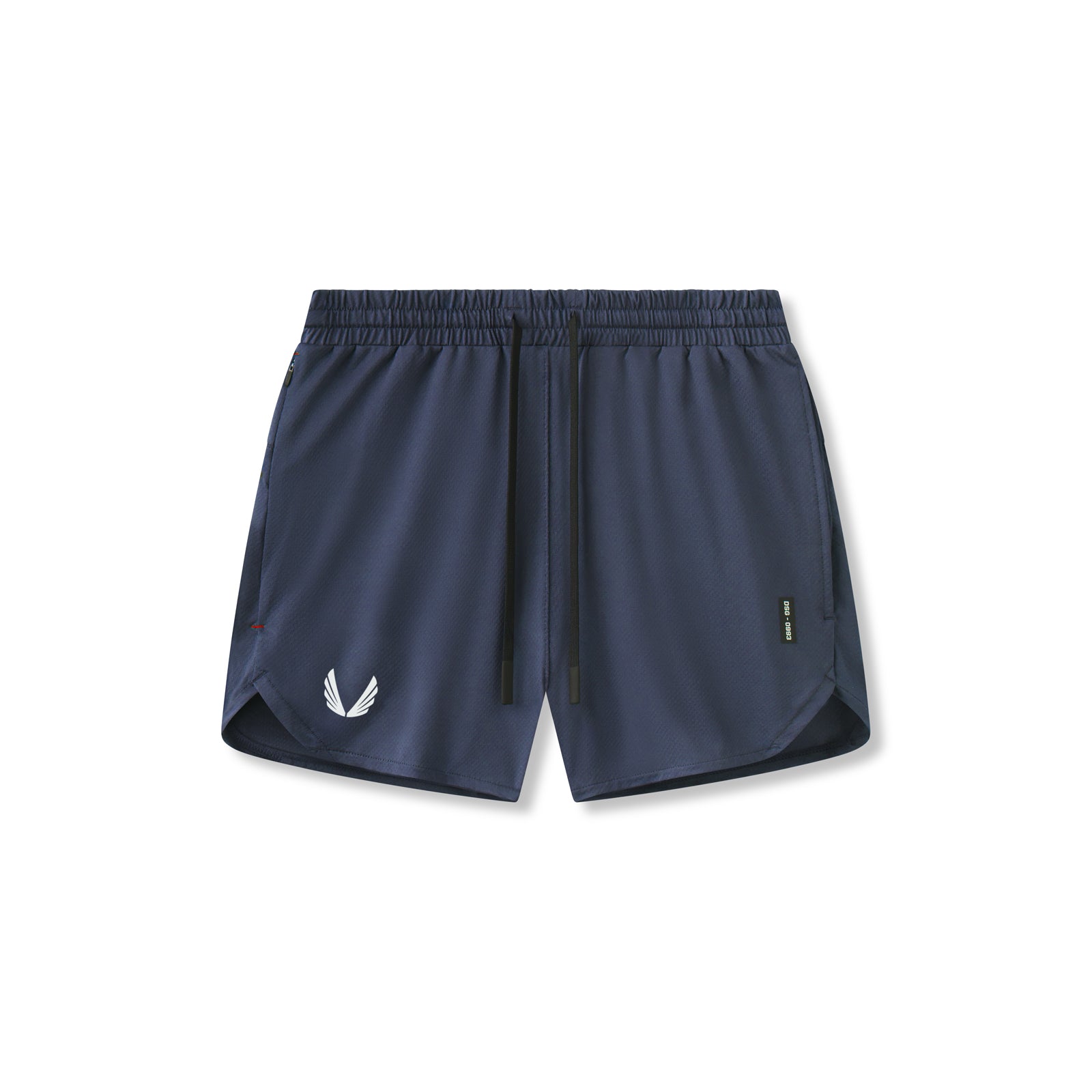 flatlay AeroSilver 5" linerless shorts in navy, front view