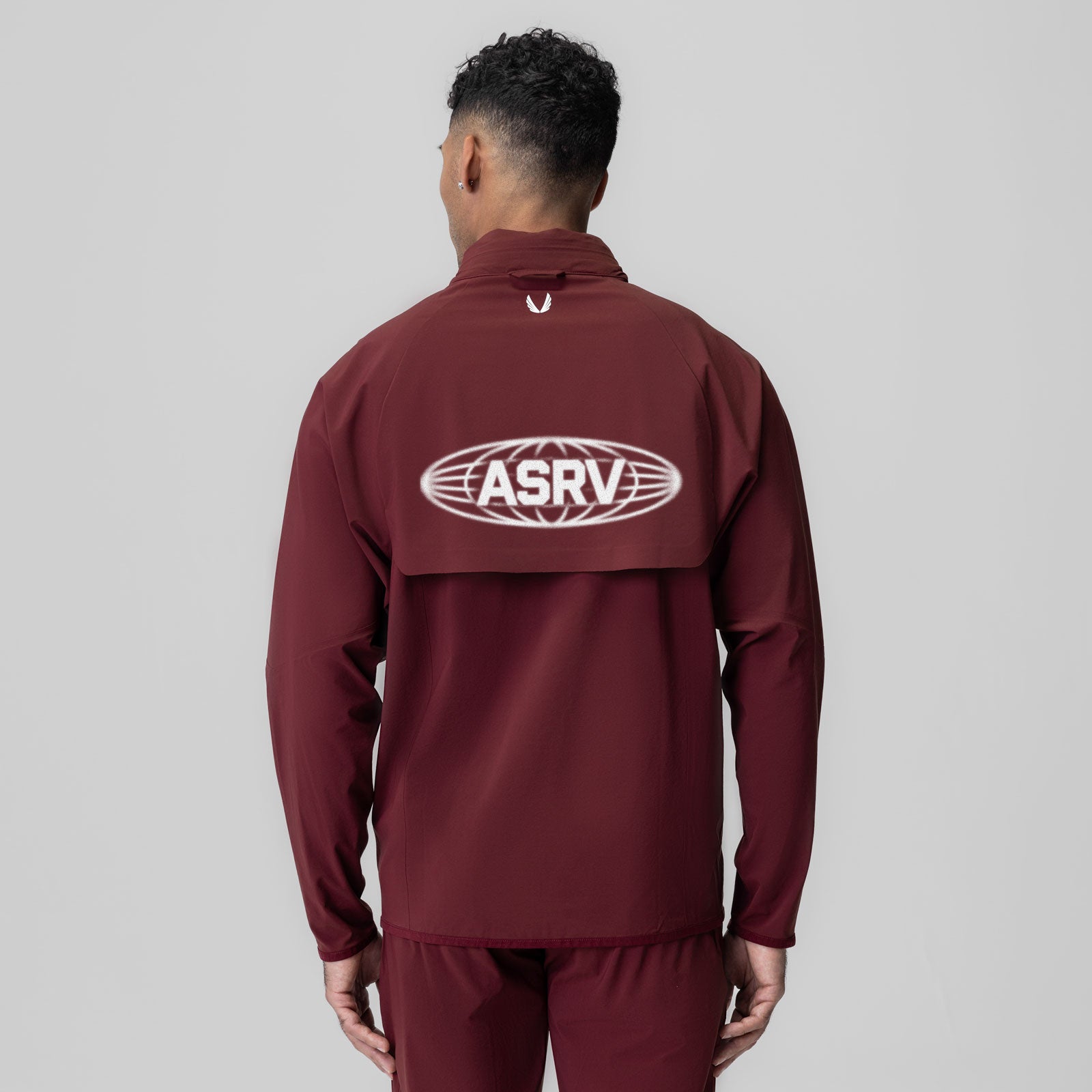 Aerotex Weather-Ready Bonded Windbreaker in crimson, back view on model