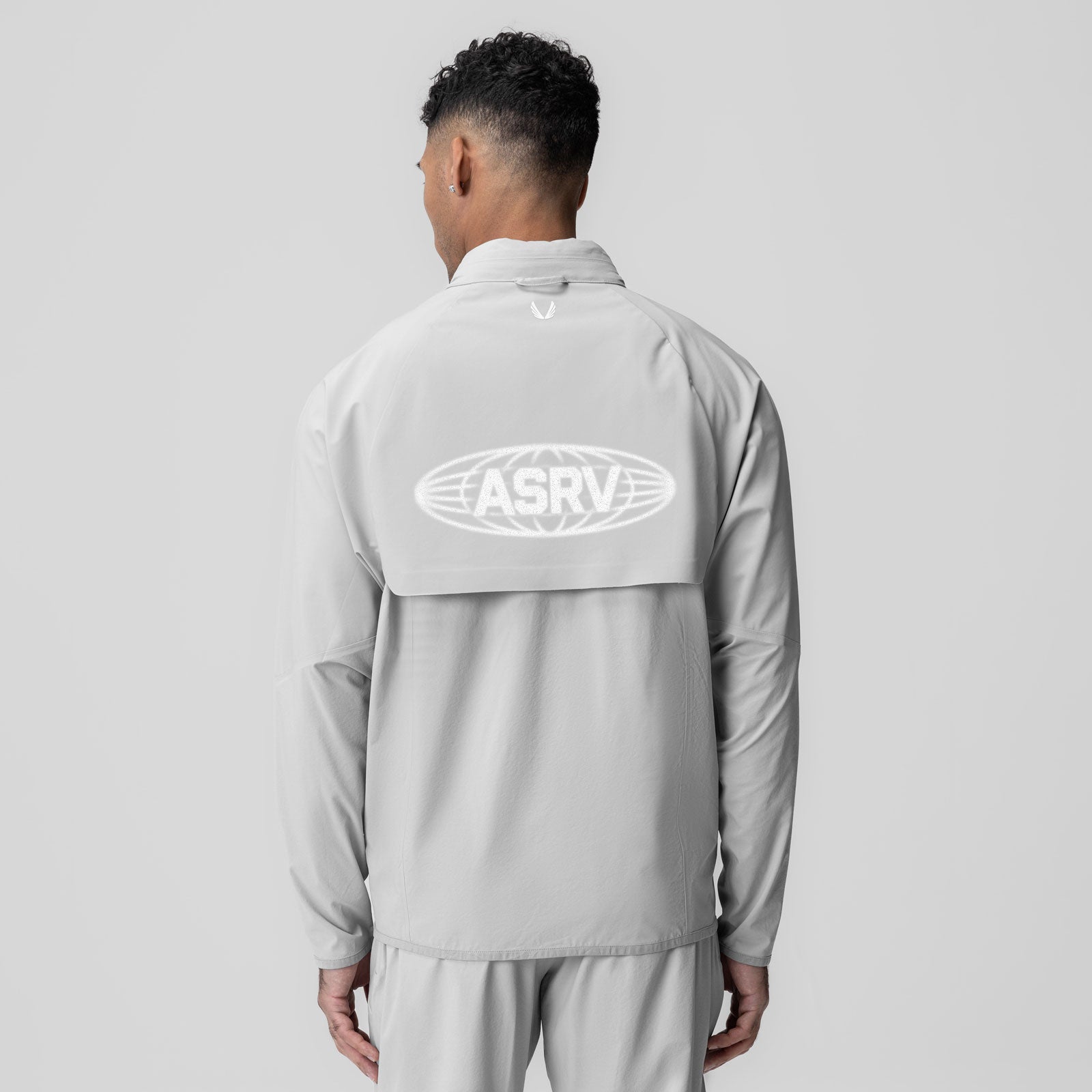 Aerotex Weather-Ready Bonded Windbreaker in slate grey, back view on model showing ASRV logo