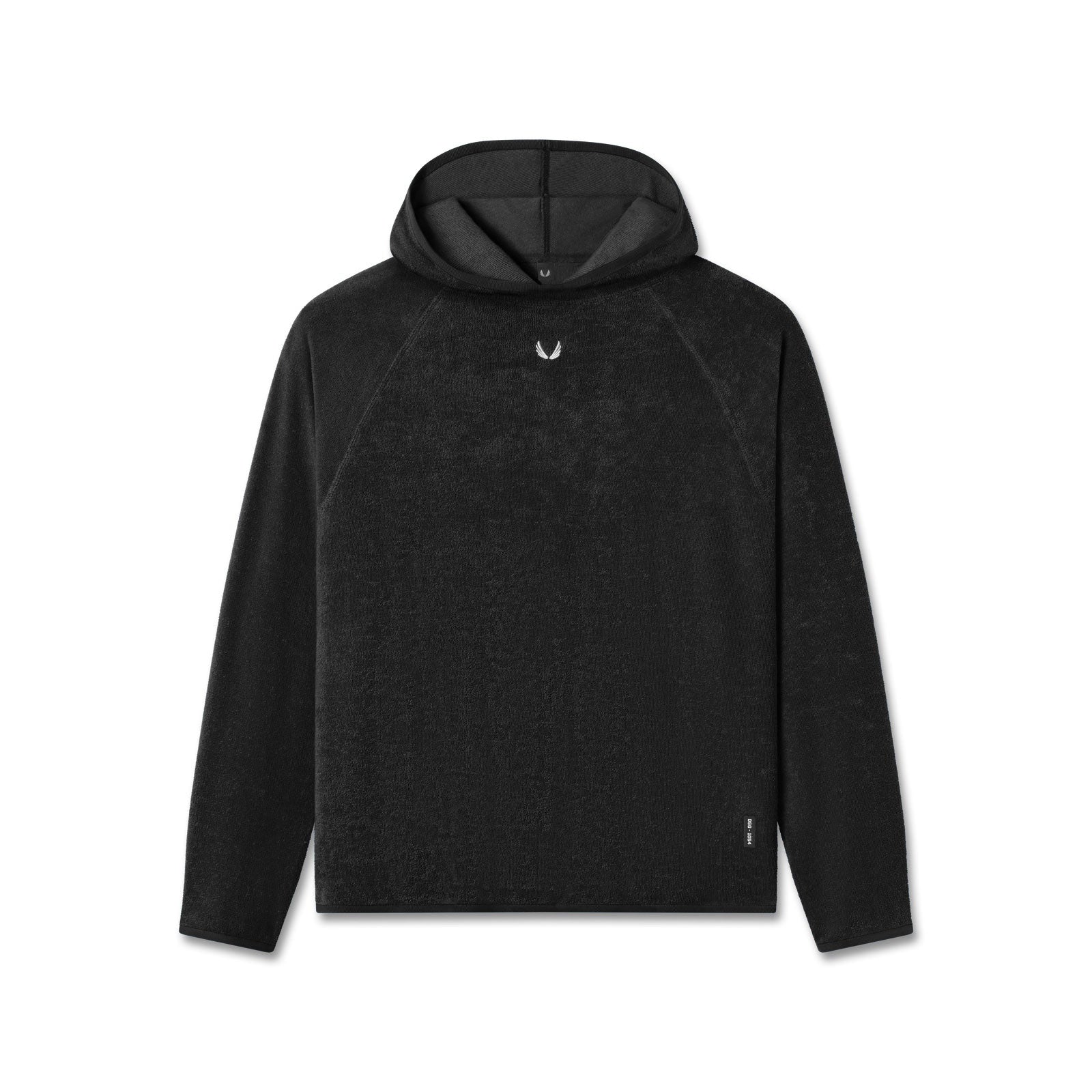 flatlay Towel Terry Reversible Hoodie in black, front view